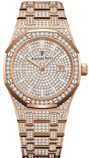 Audemars Piguet Royal Oak 33mm Quartz Rose Gold - Pave Diamond Dial, Case, Bezel and Bracelet - Ref# 67652OR.ZZ.1265OR.01