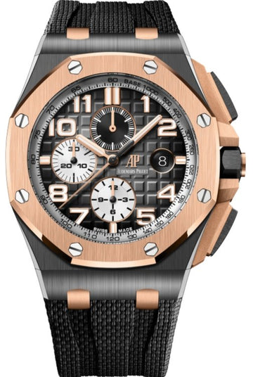 Audemars Piguet Royal Oak Offshore Selfwinding Chronograph - Stainless Steel - Black Dial - White Sub-Dial - Rose Gold Bezel - Ref# 26405NR.OO.A002CA.01