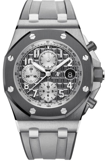 Audemars Piguet Royal Oak Offshore Selfwinding Chronograph - Stainless Steel - Grey Dial - Silver Sub-Dials - Grey Ceramic Bezel - Ref# 26470IO.OO.A006CA.01