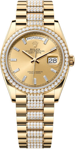Rolex Day-Date 36 36mm Champagne Diamond-Set Dial Diamond-Set Bezel with Diamond-Set President Bracelet - 128348RBR