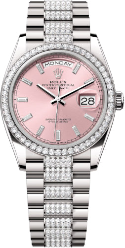 Rolex Day-Date 36 36mm Pink Diamond-Set Dial Diamond-Set Bezel with Diamond-Set President Bracelet - 128349RBR