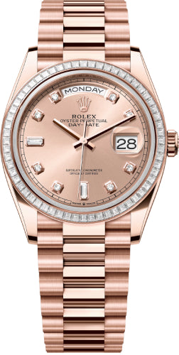 Rolex Day-Date 36 36mm Rose Color Diamond-Set Dial Diamond-Set Bezel President Bracelet - 128395TBR