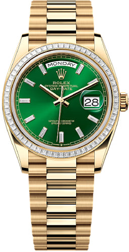 Rolex Day-Date 36 36mm Bright Green Diamond-Set Dial Diamond-Set Bezel President Bracelet - 128398TBR