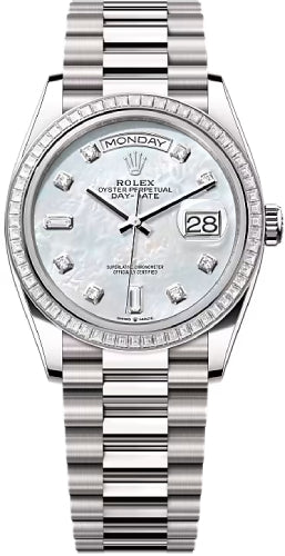 Rolex Day-Date 36 36mm White MOP Diamond-Set Dial Diamond-Set Bezel President Bracelet - 128399TBR 