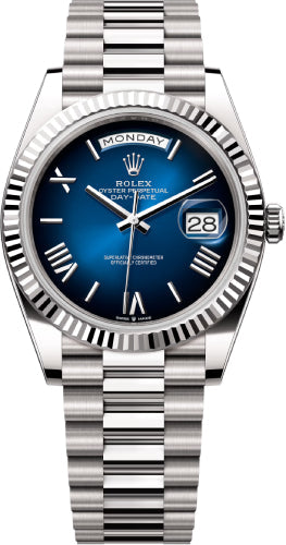 Rolex Day-Date 40 40mm Blue Ombré Dial Fluted Bezel President Bracelet - 228239