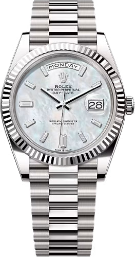 Rolex Day-Date 40 40mm White MOP Diamond Set Dial Fluted Bezel President Bracelet - 228239
