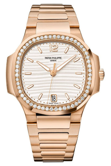 Patek Philippe Nautilus Ladies Rose Gold Nautilus White Dial Diamond Bezel 7118 - 1200R-001